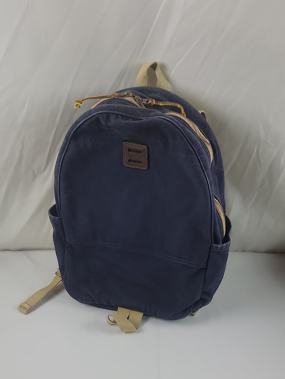 Vintage archival Wax Canvas Blue Tan Leather backpack
